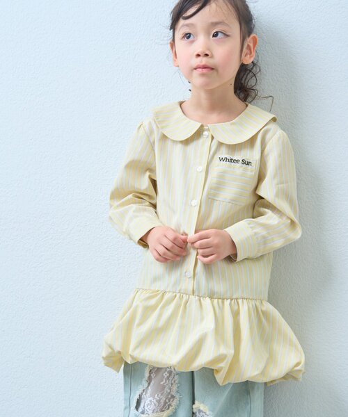 CIAOPANIC TYPY(チャオパニックティピー)の「【KIDS】ストライプ裾バルーンシャツワンピース【WEB限定】(シャツ/ブラウス・キッズ・サックスブルー/イエロー・150/130/110)」の18枚目の写真