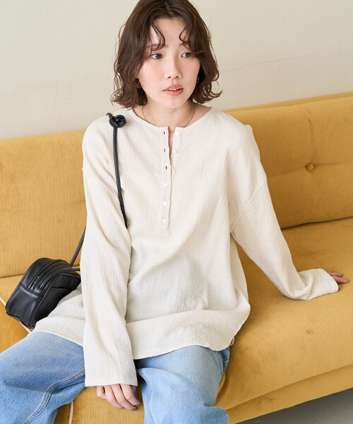 限定展開 インド ダブルガーゼ ヘンリー ボタン ロングスリーブ（T