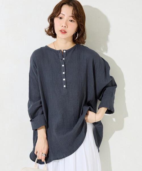 限定展開 インド ダブルガーゼ ヘンリー ボタン ロングスリーブ（T