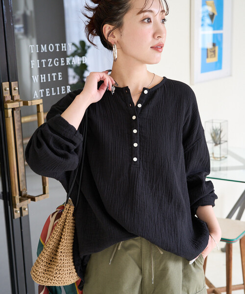 限定展開 インド ダブルガーゼ ヘンリー ボタン ロングスリーブ（T