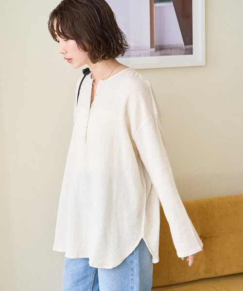 限定展開 インド ダブルガーゼ ヘンリー ボタン ロングスリーブ（T