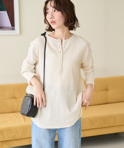 限定展開 インド ダブルガーゼ ヘンリー ボタン ロングスリーブ（T