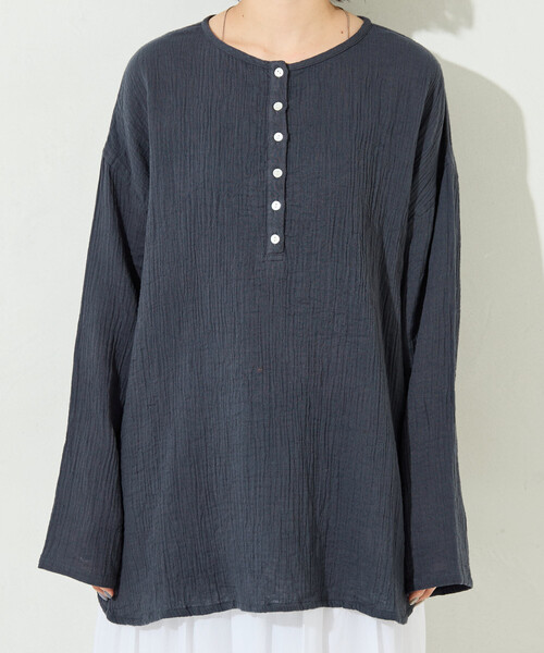 限定展開 インド ダブルガーゼ ヘンリー ボタン ロングスリーブ（T