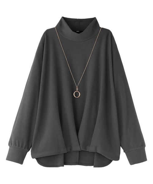 BELLUNA PLUS(ベルーナ)の「ネックレス付ふんわり裾タックプルオーバー(Tシャツ/カットソー・レディース・チャコール/モカ・XL/2XL/M/L)」の2枚目の写真