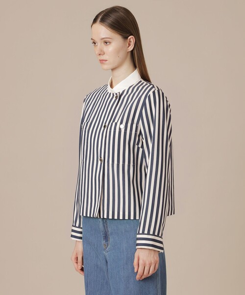 MACKINTOSH LONDON（マッキントッシュ ロンドン）の「ドビーストライプジャケット（ノーカラージャケット・レディース・ネイビー・38）」の7枚目の写真