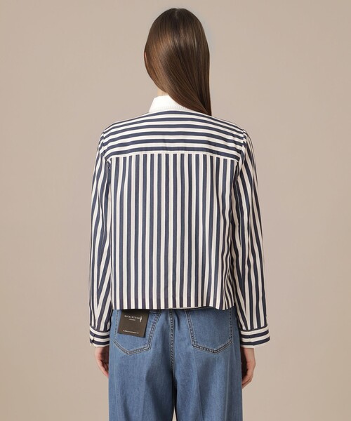 MACKINTOSH LONDON（マッキントッシュ ロンドン）の「ドビーストライプジャケット（ノーカラージャケット・レディース・ネイビー・38）」の6枚目の写真