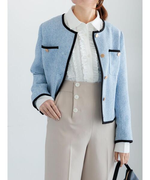 Te chichi(テチチ)の「ライトツイードバイカラージャケット《2026 spring catalog item》(ノーカラージャケット・レディース・アイボリー/ブルー・F)」の2枚目の写真