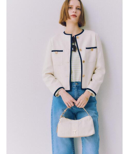 Te chichi(テチチ)の「ライトツイードバイカラージャケット《2026 spring catalog item》(ノーカラージャケット・レディース・アイボリー/ブルー・F)」の4枚目の写真