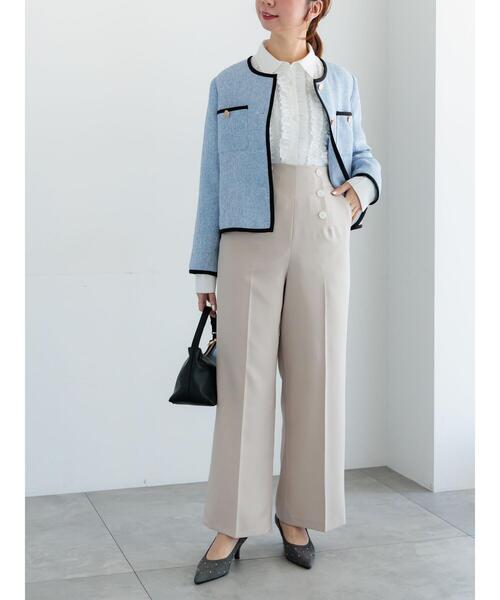 Te chichi(テチチ)の「ライトツイードバイカラージャケット《2026 spring catalog item》(ノーカラージャケット・レディース・アイボリー/ブルー・F)」の6枚目の写真