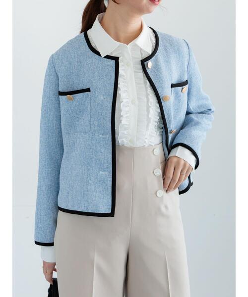 Te chichi(テチチ)の「ライトツイードバイカラージャケット《2026 spring catalog item》(ノーカラージャケット・レディース・アイボリー/ブルー・F)」の7枚目の写真