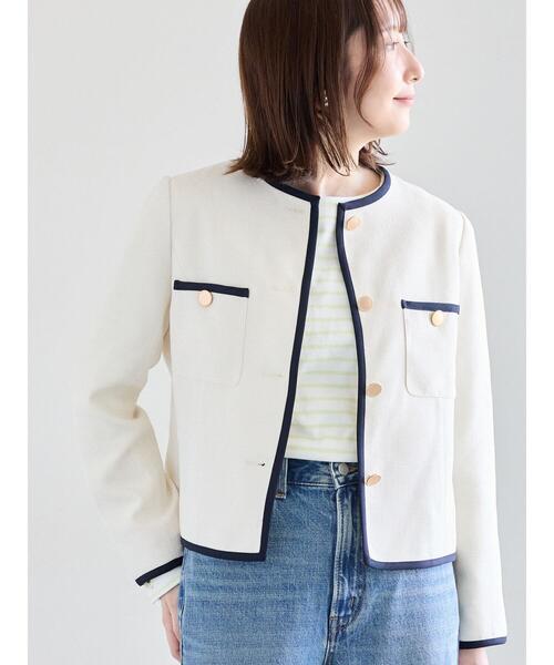 Te chichi(テチチ)の「ライトツイードバイカラージャケット《2026 spring catalog item》(ノーカラージャケット・レディース・アイボリー/ブルー・F)」の10枚目の写真