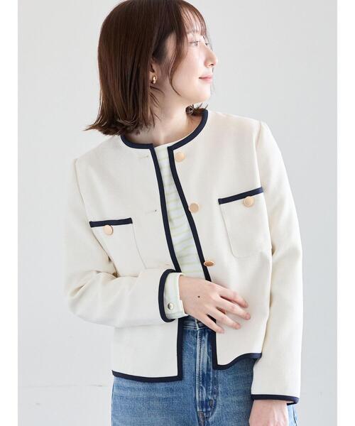 Te chichi(テチチ)の「ライトツイードバイカラージャケット《2026 spring catalog item》(ノーカラージャケット・レディース・アイボリー/ブルー・F)」の11枚目の写真