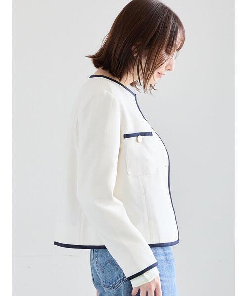 Te chichi(テチチ)の「ライトツイードバイカラージャケット《2026 spring catalog item》(ノーカラージャケット・レディース・アイボリー/ブルー・F)」の13枚目の写真