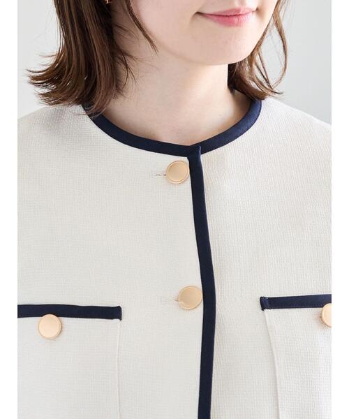 Te chichi(テチチ)の「ライトツイードバイカラージャケット《2026 spring catalog item》(ノーカラージャケット・レディース・アイボリー/ブルー・F)」の14枚目の写真