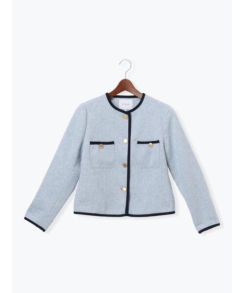 Te chichi(テチチ)の「ライトツイードバイカラージャケット《2026 spring catalog item》(ノーカラージャケット・レディース・アイボリー/ブルー・F)」の18枚目の写真