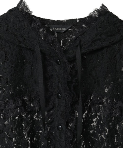 INGEBORG（インゲボルグ）の「フラワーレースフード付きブラウス（シャツ/ブラウス・レディース・キナリ/ブラック・MEDIUM）」の4枚目の写真