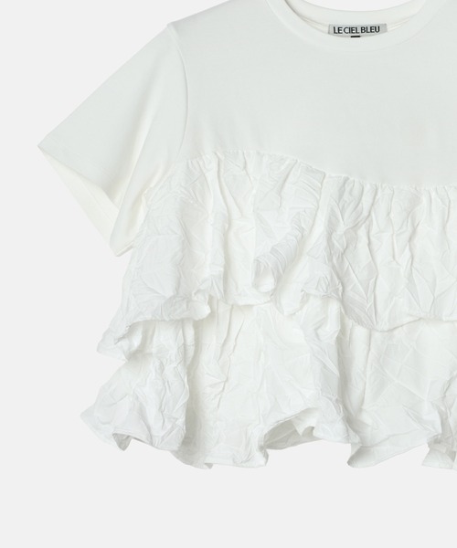 LE CIEL BLEU（ルシェルブルー）の「SS Tシャツw/ラッフルヘム / SS T-Shirt w/ Ruffled Hem（Tシャツ/カットソー・レディース・ブラック/ホワイト/ネイビー・36）」の4枚目の写真