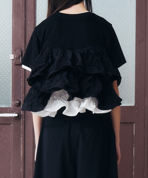 LE CIEL BLEU（ルシェルブルー）の「SS Tシャツw/ラッフルヘム / SS T-Shirt w/ Ruffled Hem（Tシャツ/カットソー・レディース・ブラック/ホワイト/ネイビー・36）」の11枚目の写真