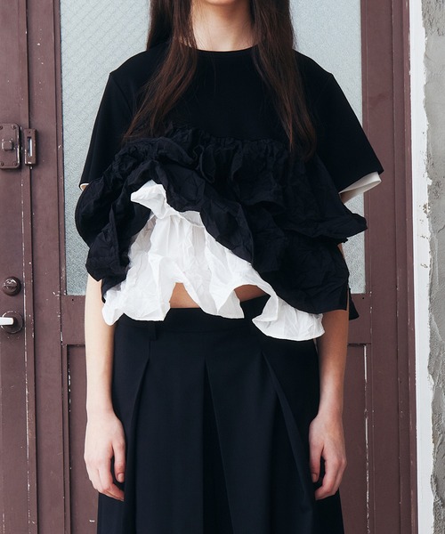 LE CIEL BLEU（ルシェルブルー）の「SS Tシャツw/ラッフルヘム / SS T-Shirt w/ Ruffled Hem（Tシャツ/カットソー・レディース・ブラック/ホワイト/ネイビー・36）」の10枚目の写真