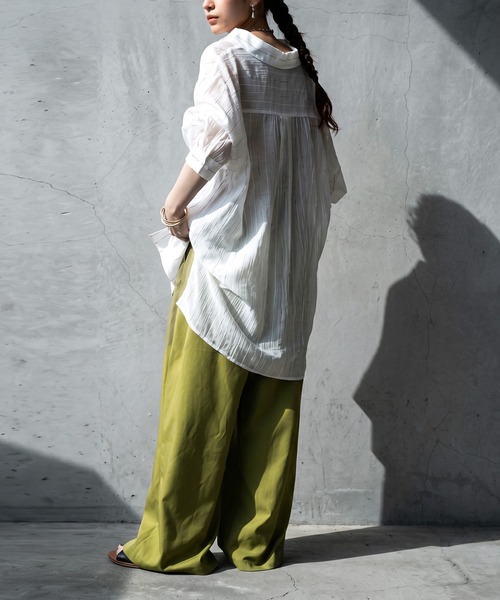 antiqua(アンティカ)の「ストライプ シアーシャツ(シャツ/ブラウス・レディース・ピンク/ホワイト/ブルー/ブラック・ONE SIZE)」の6枚目の写真