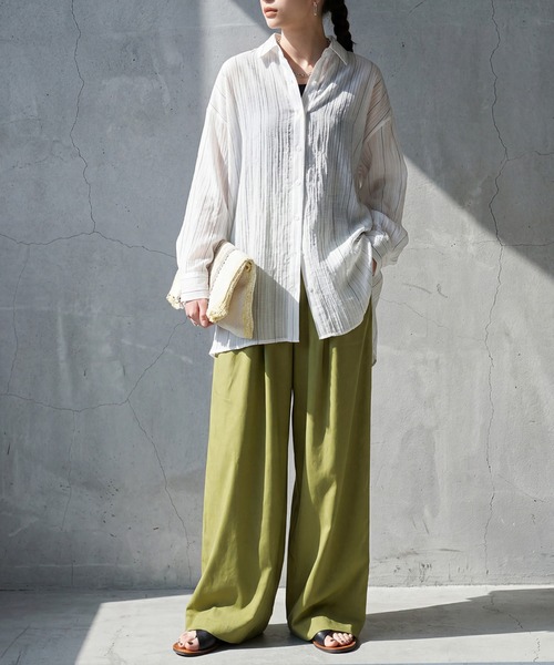 antiqua(アンティカ)の「ストライプ シアーシャツ(シャツ/ブラウス・レディース・ピンク/ホワイト/ブルー/ブラック・ONE SIZE)」の7枚目の写真