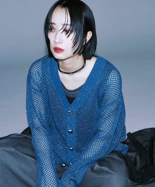 Ellno Loset（エルノロゼット）の「メタルボタンラメメッシュカーディガン（カーディガン/ボレロ・メンズ・ブラック/ブルー・SMALL/MEDIUM/LARGE）」の2枚目の写真