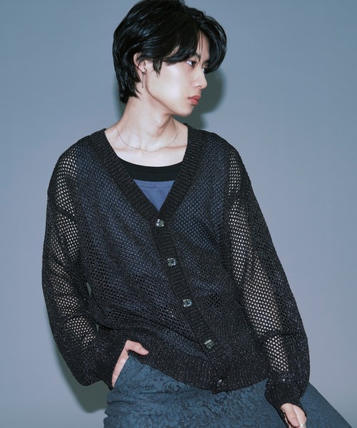 Ellno Loset（エルノロゼット）の「メタルボタンラメメッシュカーディガン（カーディガン/ボレロ・メンズ・ブラック/ブルー・SMALL/MEDIUM/LARGE）」の13枚目の写真