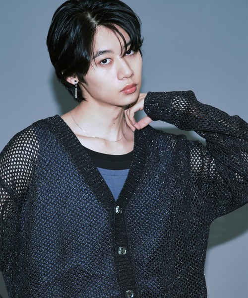 Ellno Loset（エルノロゼット）の「メタルボタンラメメッシュカーディガン（カーディガン/ボレロ・メンズ・ブラック/ブルー・SMALL/MEDIUM/LARGE）」の12枚目の写真