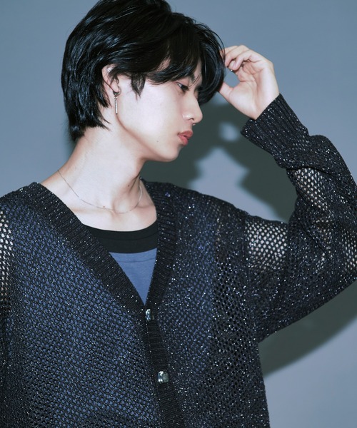 Ellno Loset（エルノロゼット）の「メタルボタンラメメッシュカーディガン（カーディガン/ボレロ・メンズ・ブラック/ブルー・SMALL/MEDIUM/LARGE）」の11枚目の写真