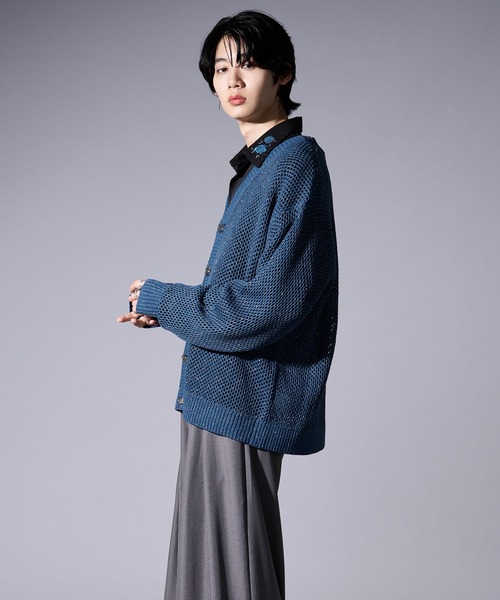 Ellno Loset（エルノロゼット）の「メタルボタンラメメッシュカーディガン（カーディガン/ボレロ・メンズ・ブラック/ブルー・SMALL/MEDIUM/LARGE）」の3枚目の写真