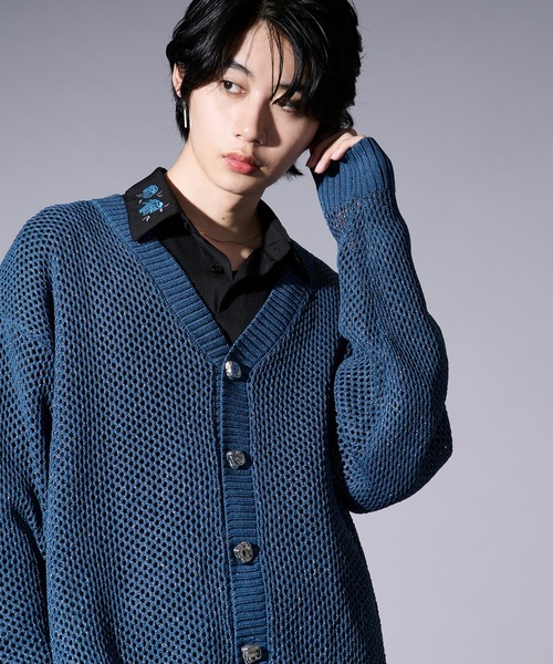 Ellno Loset（エルノロゼット）の「メタルボタンラメメッシュカーディガン（カーディガン/ボレロ・メンズ・ブラック/ブルー・SMALL/MEDIUM/LARGE）」の6枚目の写真