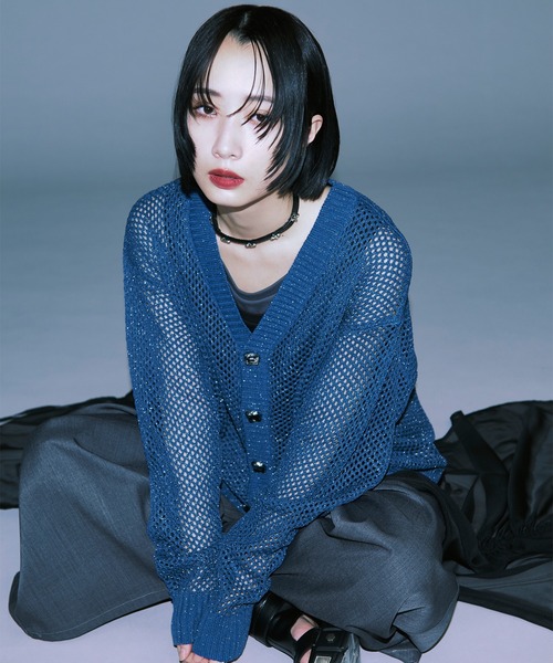 Ellno Loset（エルノロゼット）の「メタルボタンラメメッシュカーディガン（カーディガン/ボレロ・メンズ・ブラック/ブルー・SMALL/MEDIUM/LARGE）」の16枚目の写真