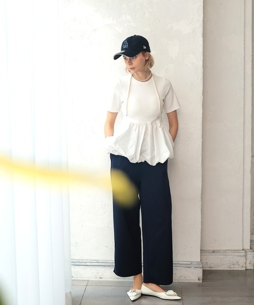 pufe(ピュフェ)の「【カップ付き/ドッキング/ペプラム】【pufe】カップ付きバルーンTシャツ 半袖 バイカラー ブラトップ 重ね着(Tシャツ/カットソー・レディース・ブラック×ホワイト/ホワイト/ブラック・ONE SIZE)」の14枚目の写真