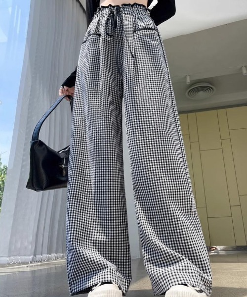 NANEA(ナネア)の「ギンガムチェック ウエストパイピングワイドパンツ(その他パンツ・レディース・ブラック・MEDIUM/SMALL)」の2枚目の写真