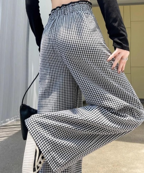 NANEA(ナネア)の「ギンガムチェック ウエストパイピングワイドパンツ(その他パンツ・レディース・ブラック・MEDIUM/SMALL)」の5枚目の写真