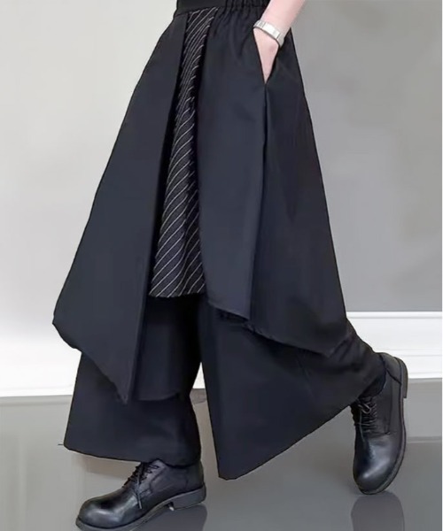 L'atelier(ラトリエ)の「ルーズシルエット ワイドパンツ レイヤード ドレープ 袴 パンツ(その他パンツ・メンズ・ブラック系1/ブラック系2・FREE)」の3枚目の写真