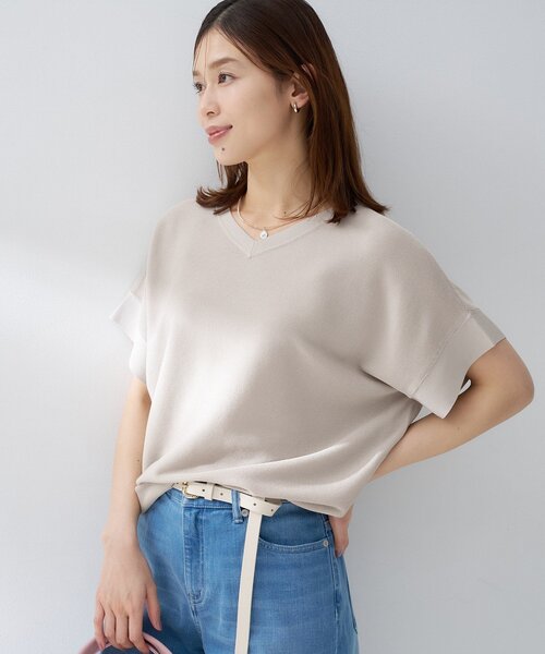 【11色展開/体型カバー/洗える】前後2WAYフレンチスリーブニット