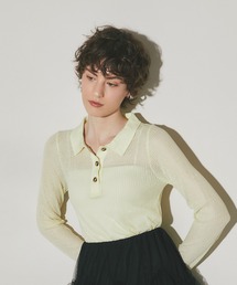 SHEER RIB POLO TOP