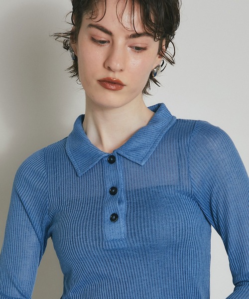 ARVELLIA（アルベリア）の「SHEER RIB POLO TOP（Tシャツ/カットソー・レディース・ブルー/ブラック/イエロー・M）」の2枚目の写真