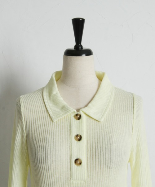 ARVELLIA（アルベリア）の「SHEER RIB POLO TOP（Tシャツ/カットソー・レディース・ブルー/ブラック/イエロー・M）」の21枚目の写真