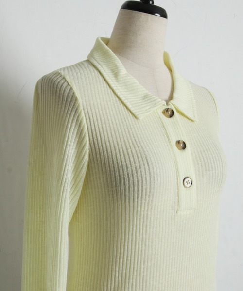 ARVELLIA（アルベリア）の「SHEER RIB POLO TOP（Tシャツ/カットソー・レディース・ブルー/ブラック/イエロー・M）」の22枚目の写真