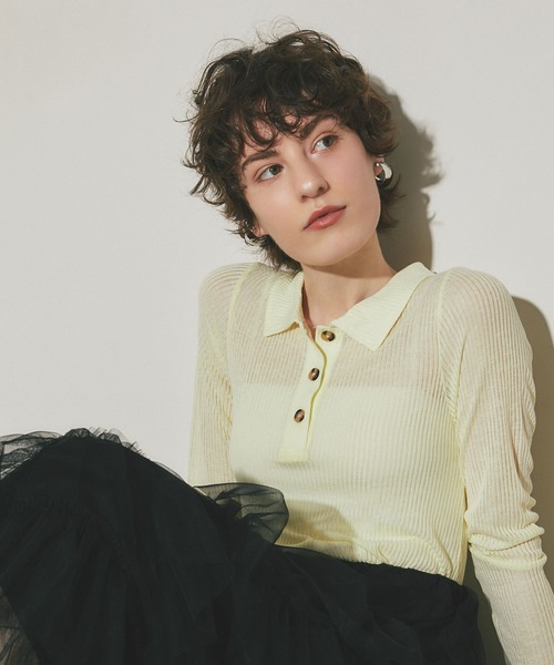 ARVELLIA（アルベリア）の「SHEER RIB POLO TOP（Tシャツ/カットソー・レディース・ブルー/ブラック/イエロー・M）」の4枚目の写真
