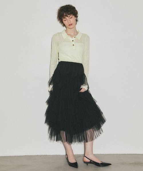 ARVELLIA（アルベリア）の「SHEER RIB POLO TOP（Tシャツ/カットソー・レディース・ブルー/ブラック/イエロー・M）」の5枚目の写真