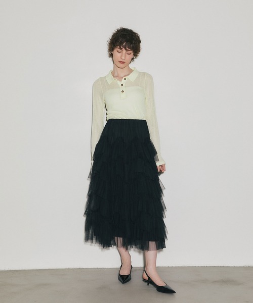 ARVELLIA（アルベリア）の「SHEER RIB POLO TOP（Tシャツ/カットソー・レディース・ブルー/ブラック/イエロー・M）」の7枚目の写真