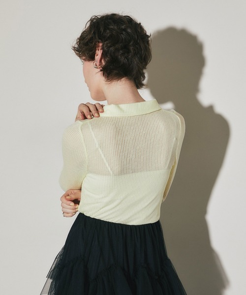 ARVELLIA（アルベリア）の「SHEER RIB POLO TOP（Tシャツ/カットソー・レディース・ブルー/ブラック/イエロー・M）」の8枚目の写真