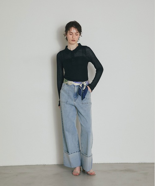 ARVELLIA（アルベリア）の「SHEER RIB POLO TOP（Tシャツ/カットソー・レディース・ブルー/ブラック/イエロー・M）」の9枚目の写真