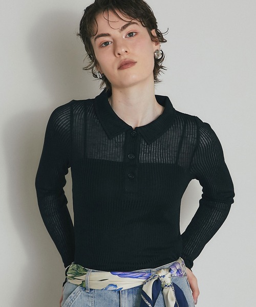 ARVELLIA（アルベリア）の「SHEER RIB POLO TOP（Tシャツ/カットソー・レディース・ブルー/ブラック/イエロー・M）」の10枚目の写真