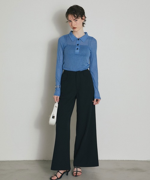 ARVELLIA（アルベリア）の「SHEER RIB POLO TOP（Tシャツ/カットソー・レディース・ブルー/ブラック/イエロー・M）」の13枚目の写真