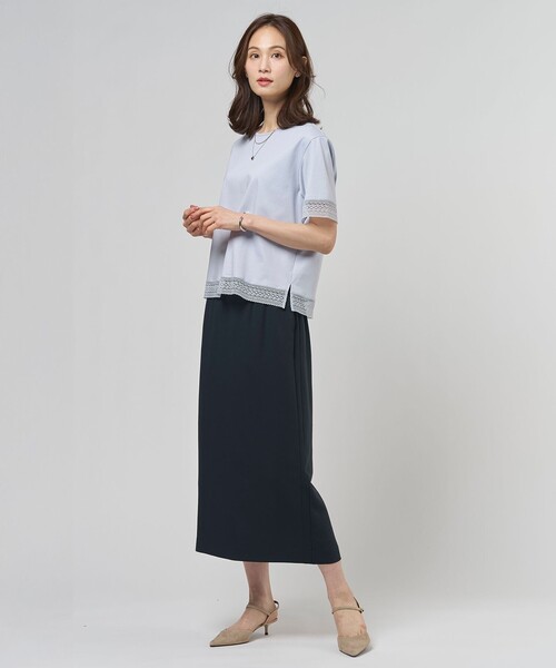 J.PRESS（ジェイプレス）の「【一枚で着映え】コットンスムース レース カットソー（Tシャツ/カットソー・レディース・サックスブルー系/ネイビー系/ライトグリーン系/ピンク系/ライトグレー系/ホワイト系・T15/T13）」の20枚目の写真