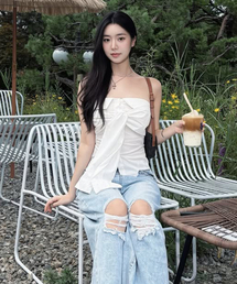 Tie Shirt Tube Top (White)